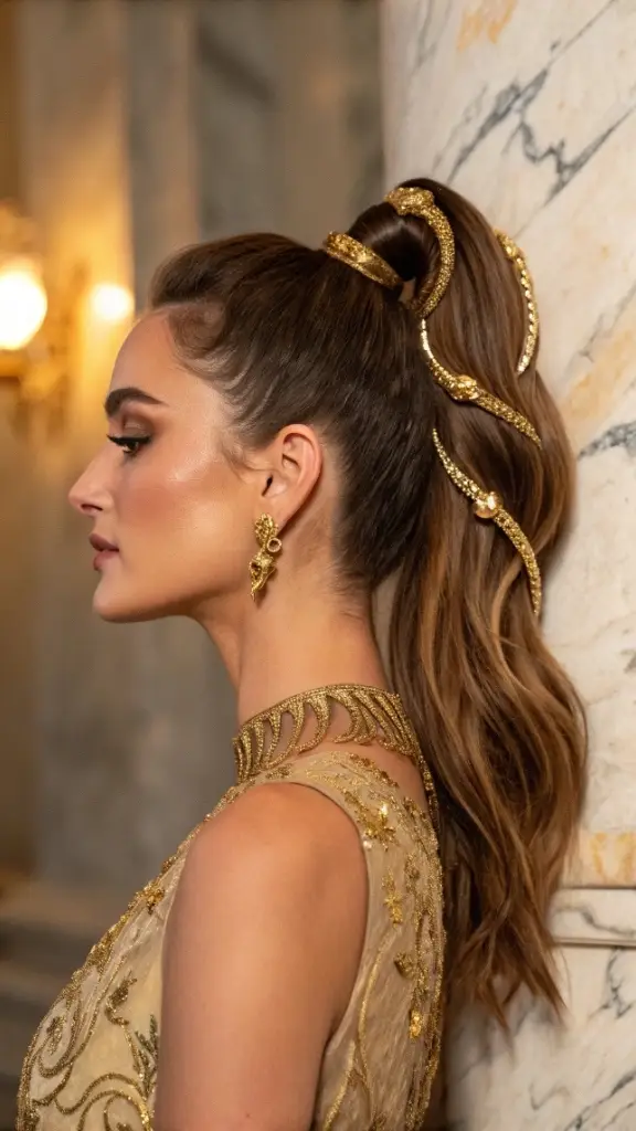It is image on Golden Serpent High Medusa Hair Ponytail Ideas.