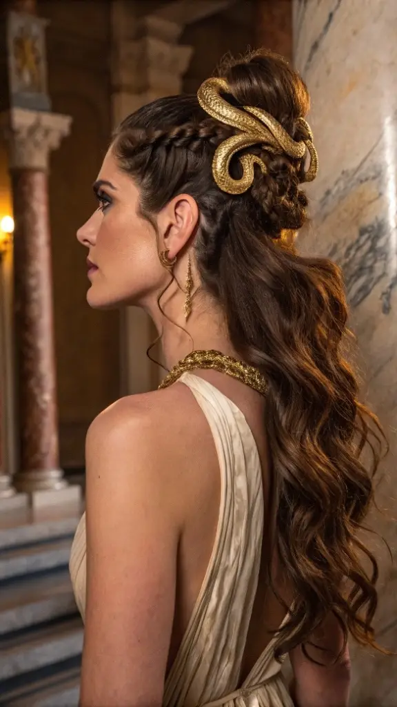 It is image on Gilded Serpent Half-Up Medusa Hair Ideas.