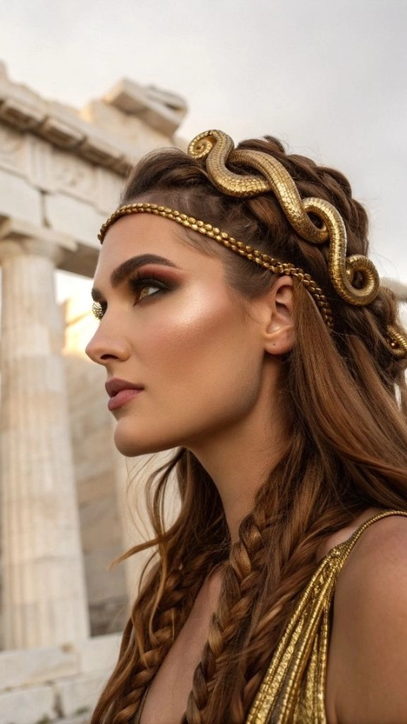It is image on Braided Medusa Hair Crown with Golden Serpent Headband.
