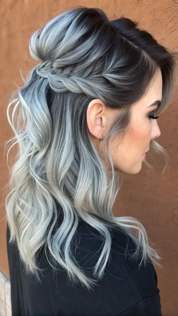 It is image on Smoky Gray Hair Color Ideas Balayage with Dark Roots.