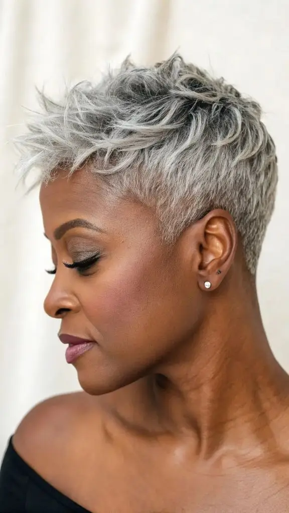 It is image on Edgy Textured Pixie Cut with Salt and Pepper Hair for Women.