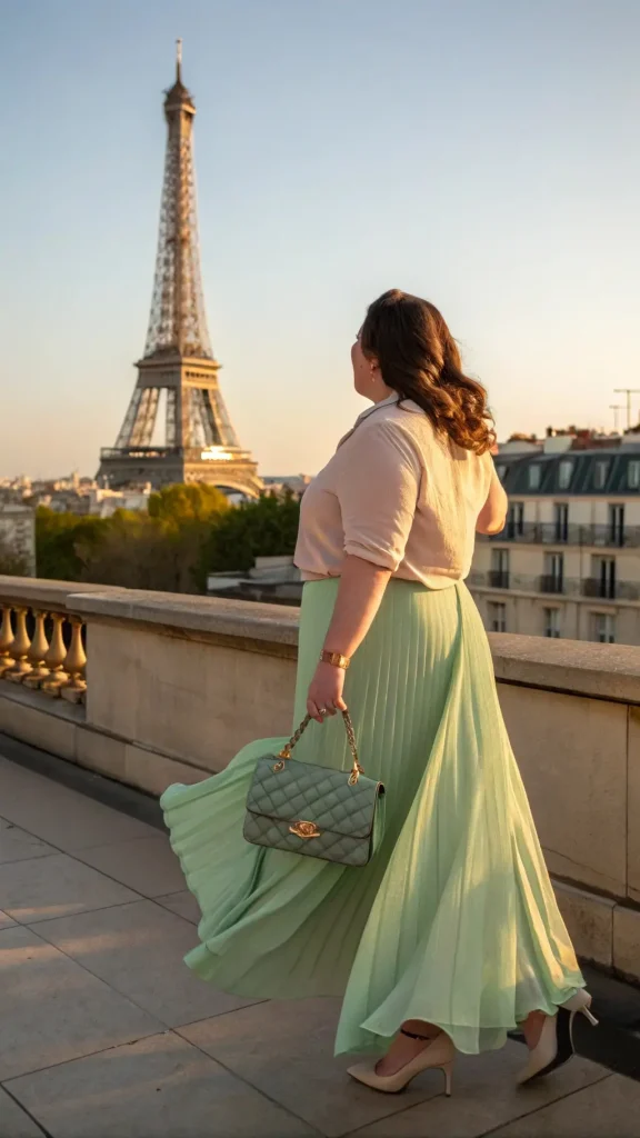 It is image on Sage Green Chiffon Pleated Maxi Skirt Ideas for Plus Size Women.