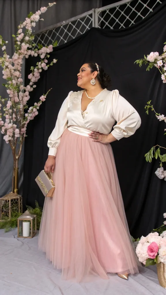 It is image on Blush Pink Tulle A-Line Skirt Ideas for Plus Size Women.