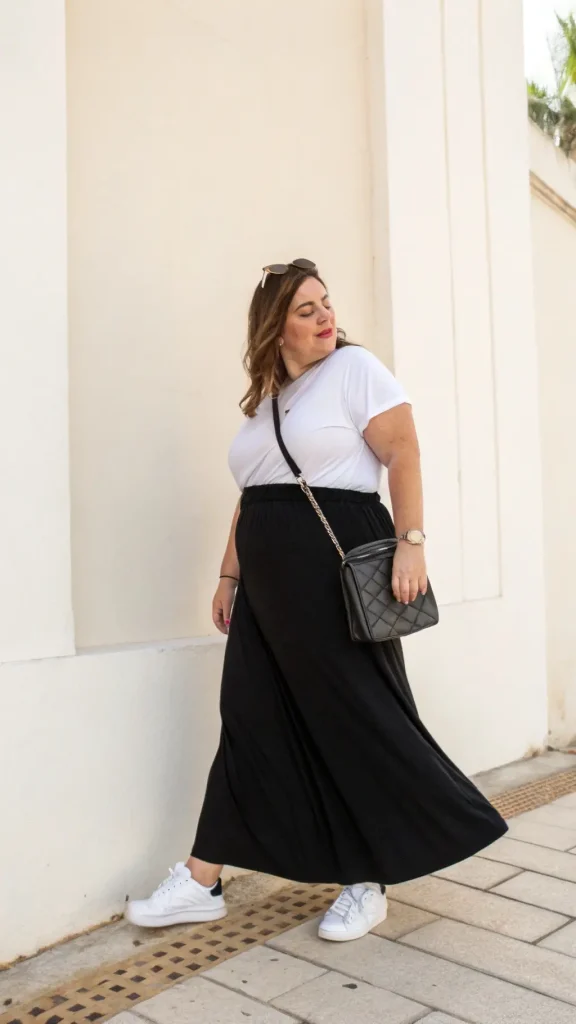 It is image on Black Elastic Waist Tiered Skirt Ideas for Plus Size Women.
