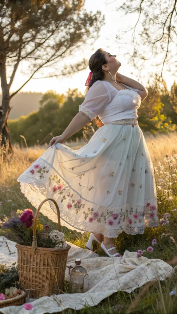 It is image on Floral Embroidered Midi Skirt Ideas for Plus Size Women.