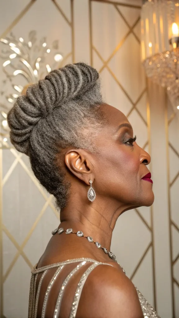 It is image on Silver Mohawk Twist Updo Hairstyles for Older Black Women.