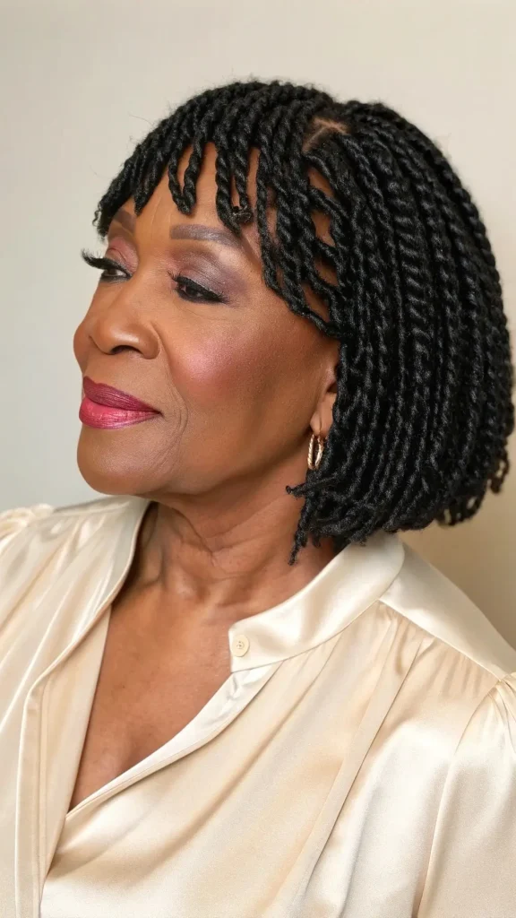 It is image on Chic Short Locs Braids for Older Black Women Over 50.