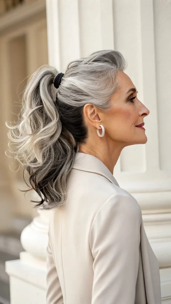 It is image on Chic Salt and Pepper Hair for Women Ponytail.