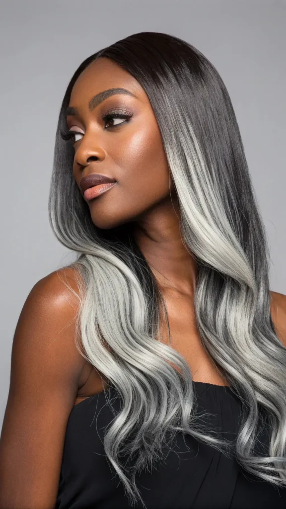 It is image on Glamorous Long Silver Waves Salt and Pepper Hair for Women.