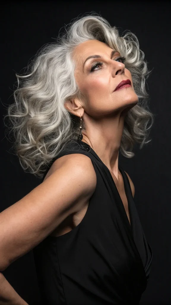 It is image on Glamorous Salt and Pepper Curls with Voluminous Texture.