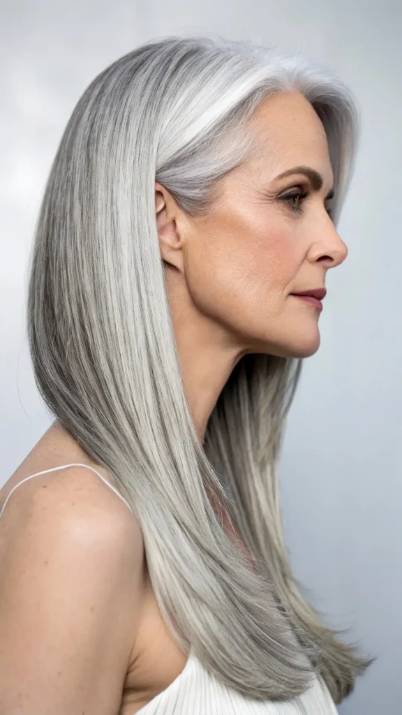 It is image on Sleek Salt and Pepper Long Hair with Silver Lowlights.