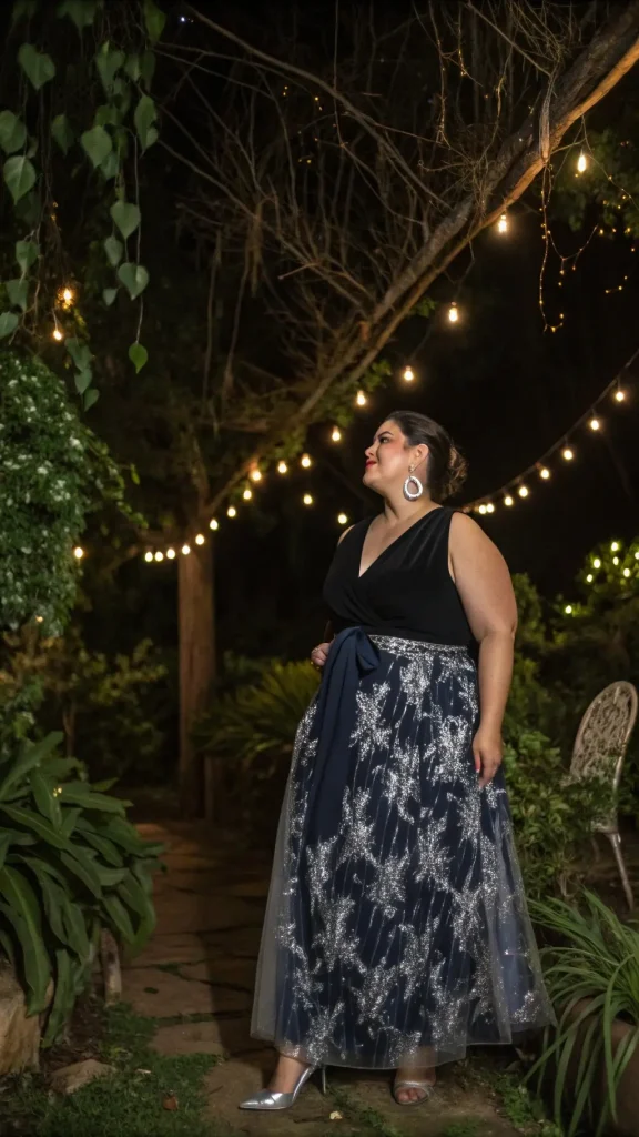 It is image on Navy Blue Embroidered Tulle Evening Skirt ideas for Plus Size Women.