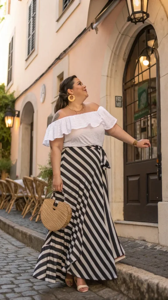 It is image on Black and White Diagonal Stripe Wrap Skirt Ideas for Plus Size Women.