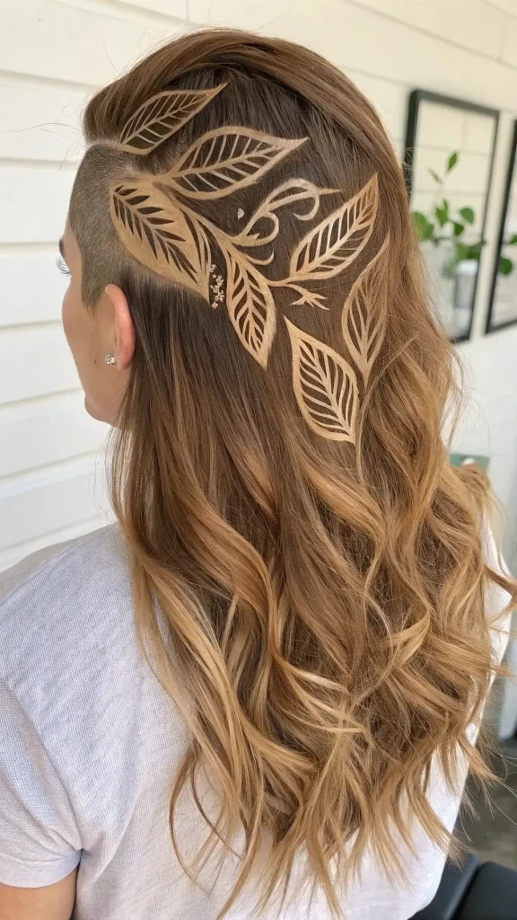It is image on Botanical Leaf Wavy Undercut Ideas for Long Hair.