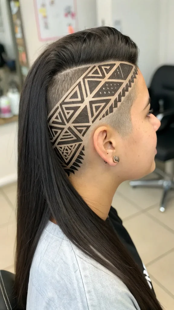 It is image on Aztec Geometric Side Undercut Ideas for Long Hair.