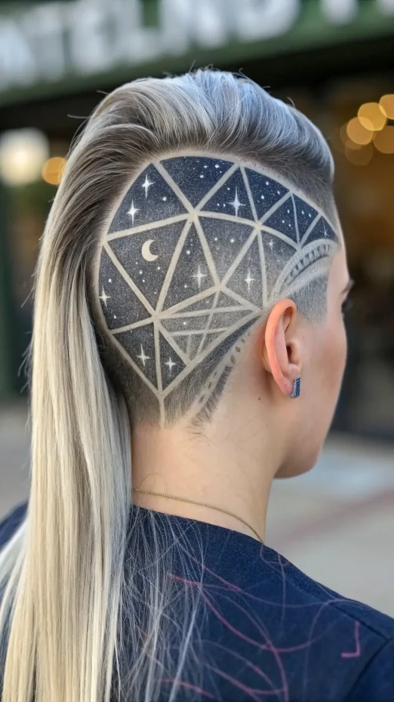 It is image on The Galaxy Geometric Side Undercut Ideas for Long Hair.