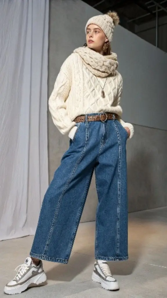 It is image on Cozy Wide-Leg Denim Pants Statement.