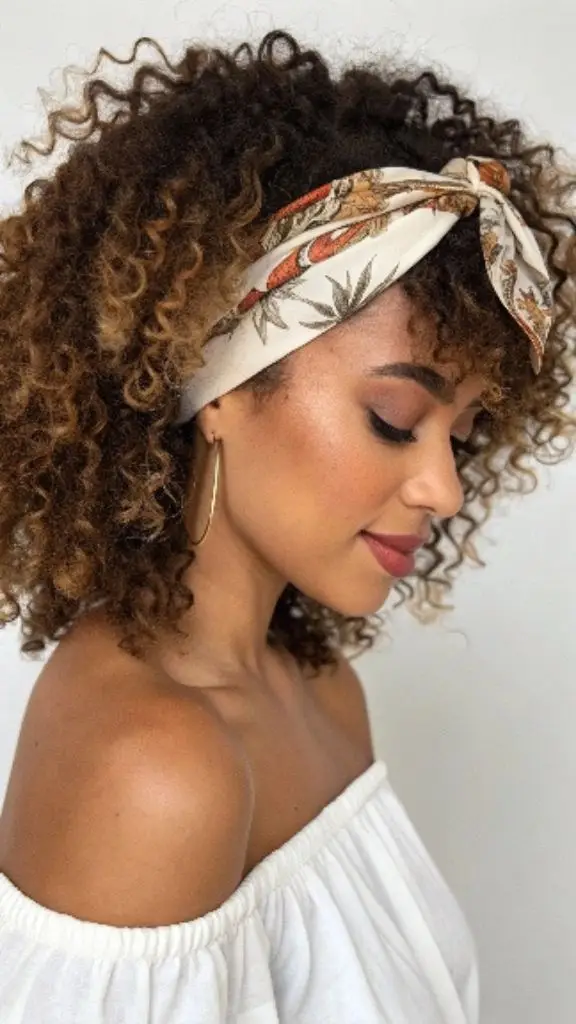 It is image on Botanical Print Headband Natural Curls.