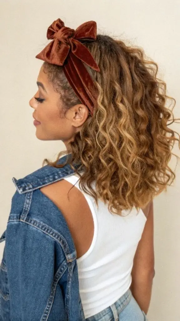 It is image on Rust Velvet High Ponytail Headband Hairstyles.