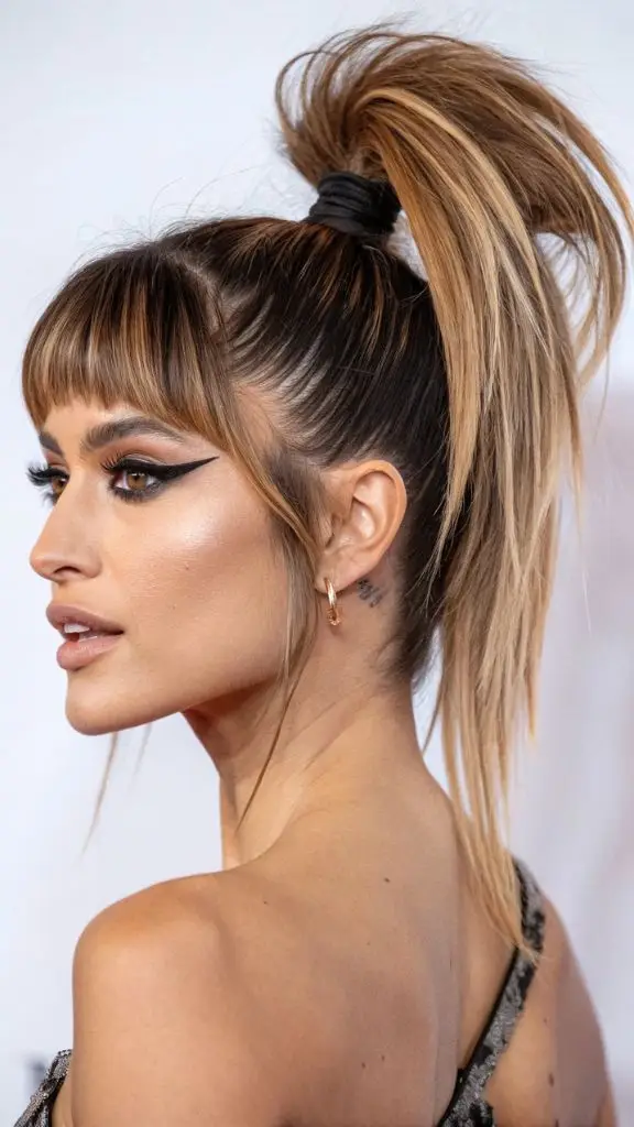 It is image on Effortless Glam Barbie Ponytail with Bangs.