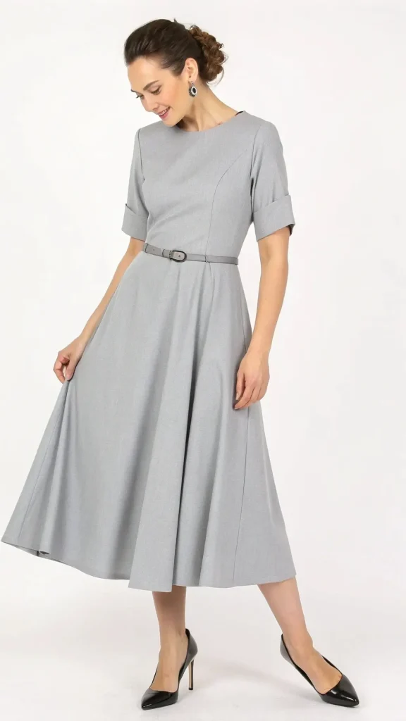 It is image on Classic A-Line Belted Midi Dress for Church Outfit Ideas.
