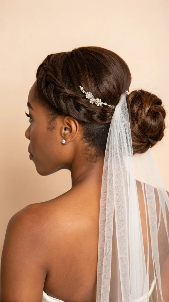 It is image on Crystal Crown Bridal French Roll Hairstyle for Black Women.