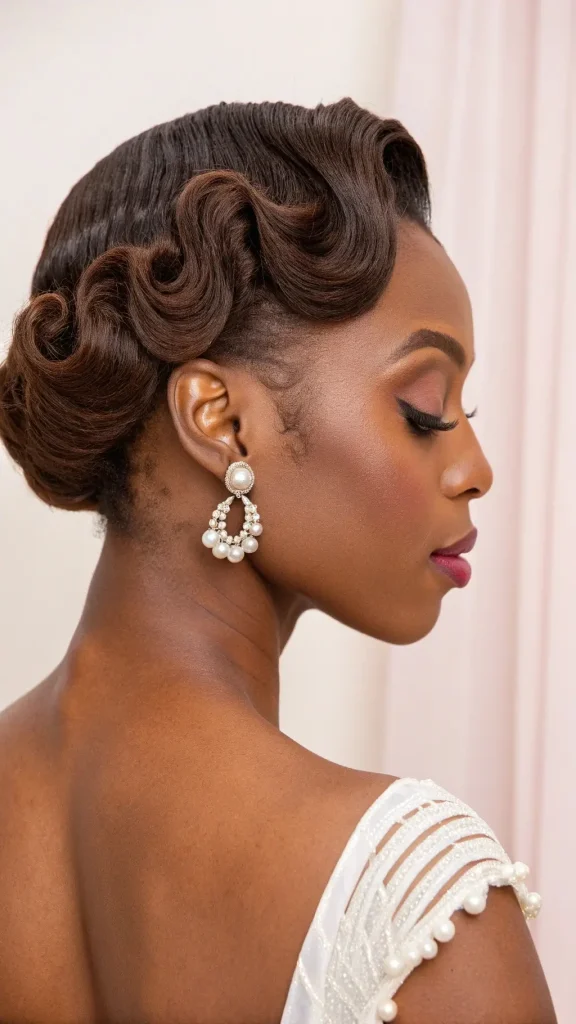 It is image on Elegant Pin Curl French Roll Hairstyle for Black Women.