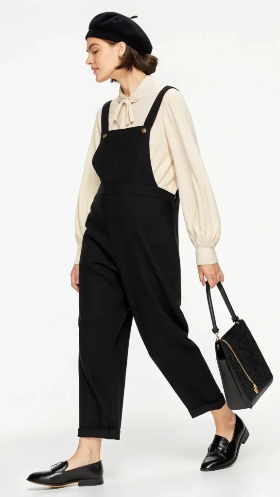 It is image on Classic France Beret and Overalls Look.