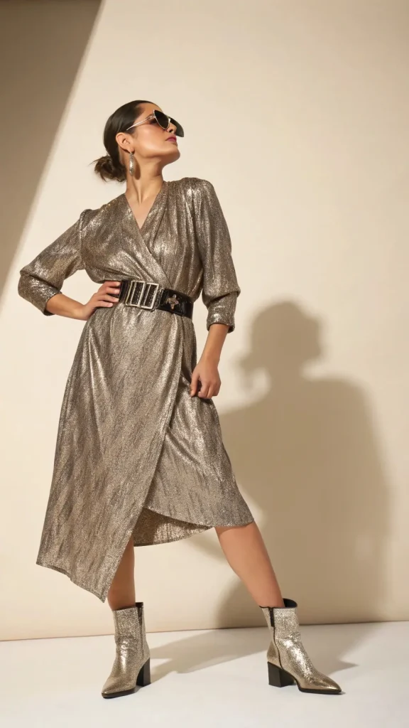 It is image on Metallic Silver Wrap Concert Outfit Ideas.