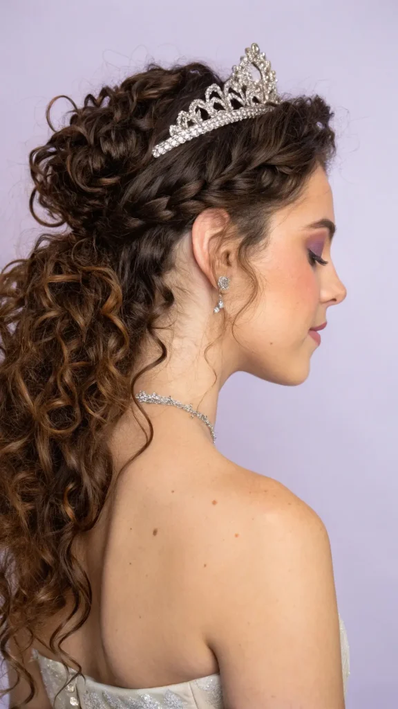 It is image on Crowned Cascade with Rhinestone Tiara Princess Hairstyles.