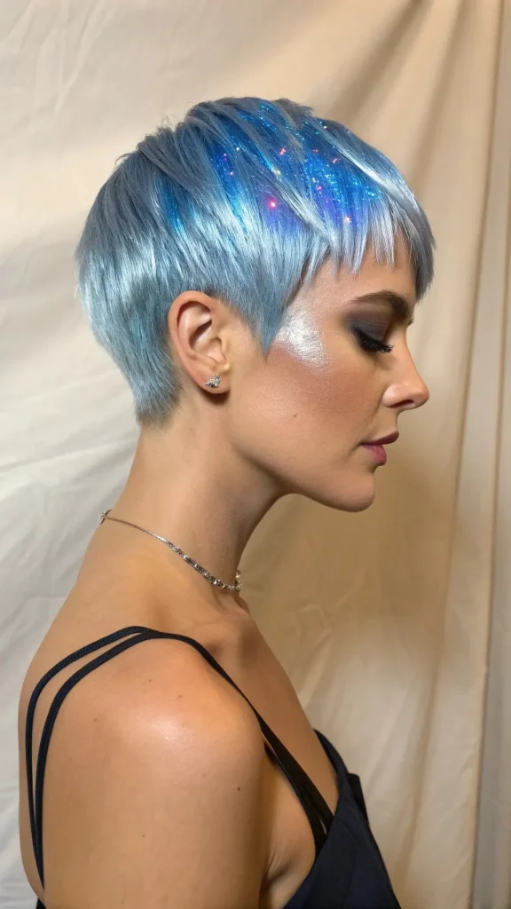 It is image on Sparkling Blue Holographic Pixie Cut.