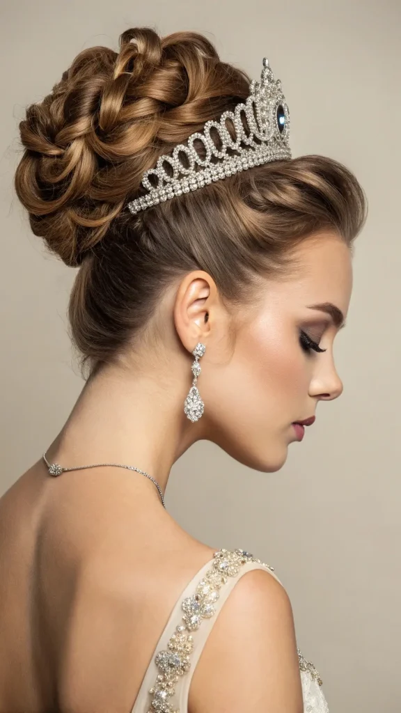 It is image on Ornate High Crown Chignon Princess Hairstyles.
