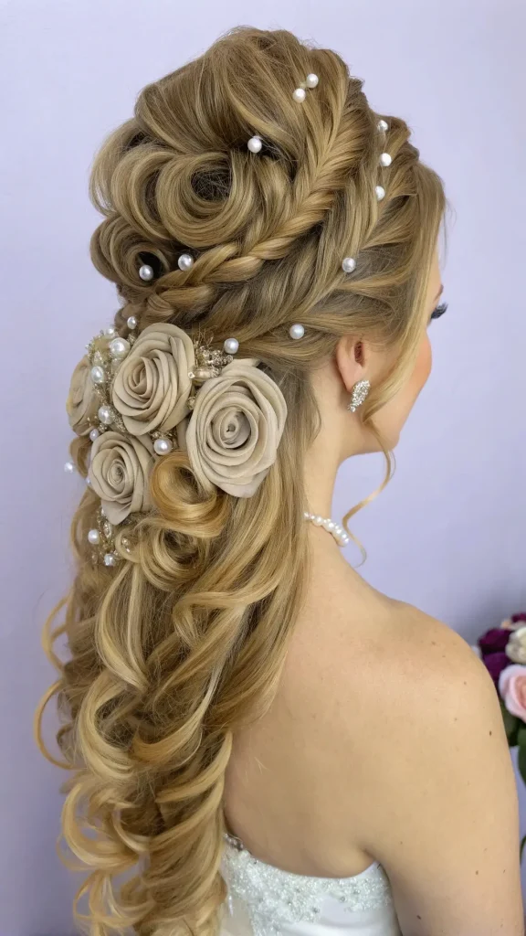 It is image on Elaborate Rose Garden Hairstyles with Pearl Accents.