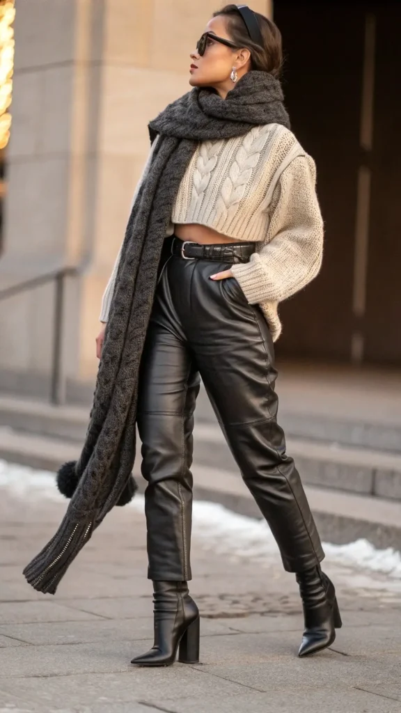 It is image on Edgy Black Leather Winter Pants Outfit Ideas.