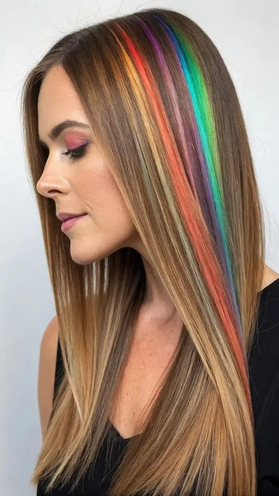 It is image on Rainbow Highlight Streaks on Straight Hair Oval Face Hairstyles.