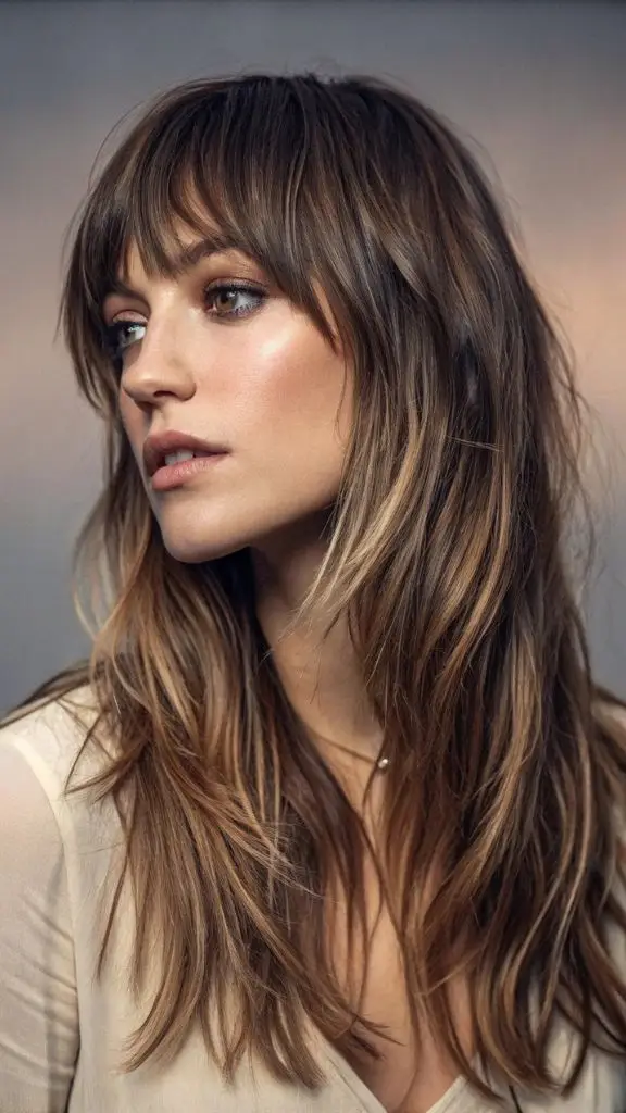 It is image on Long Layered Hair with Curtain Bangs.