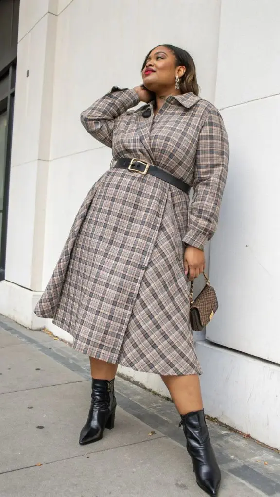 It is image on Belted Plaid Shirt Work Outfit with Boots.