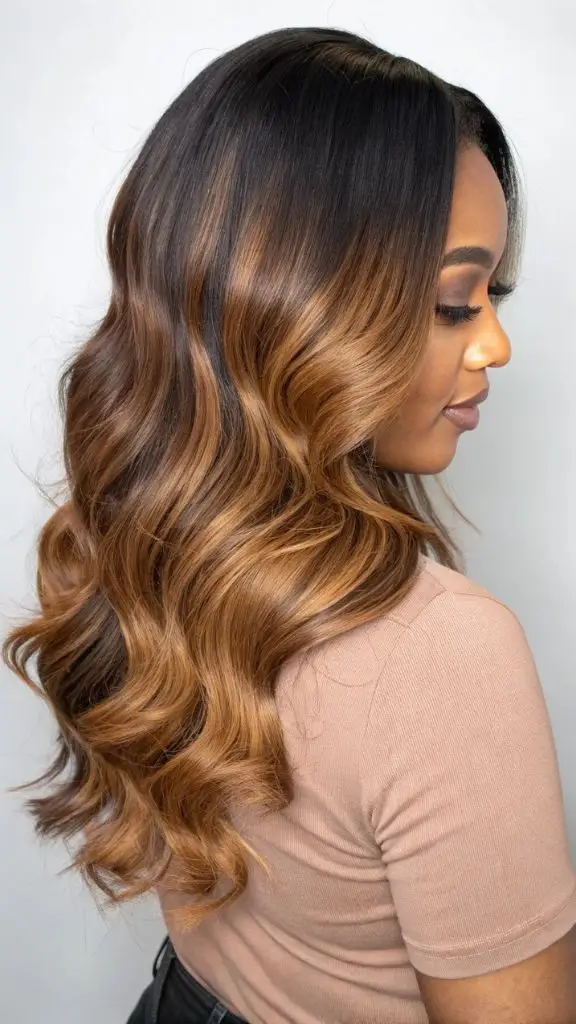 It is image on Caramel Ombre Waves Sew In.