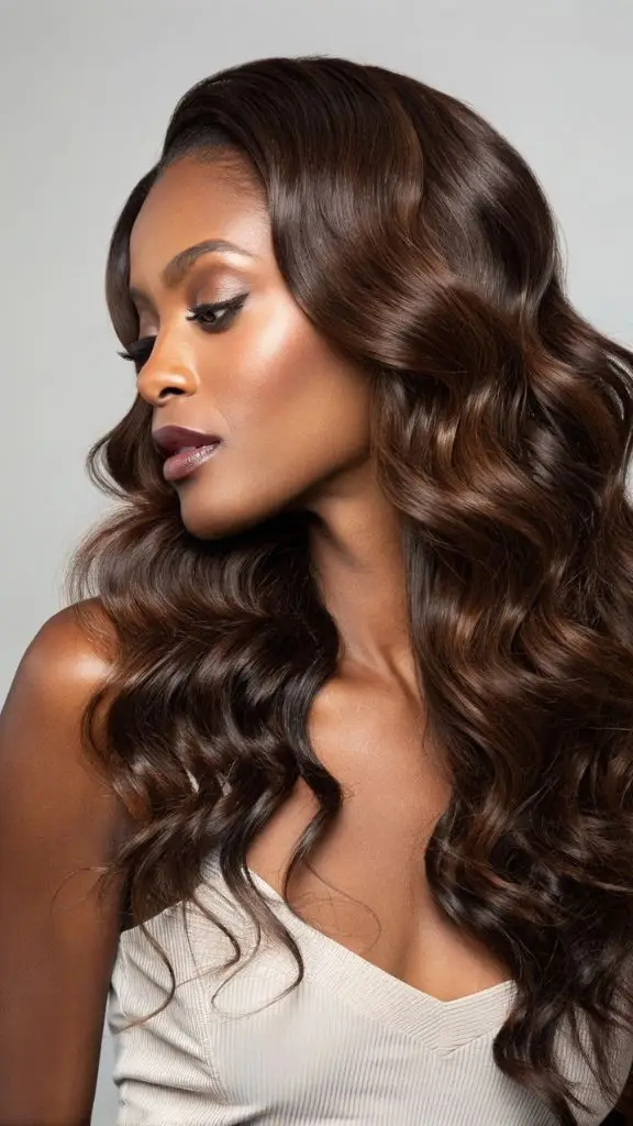 It is image on Sleek Body Wave Sew In with Deep Side Part.