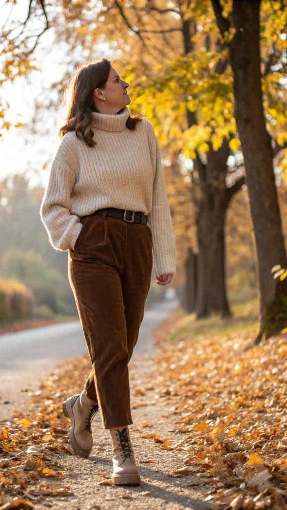 It is image on Brown Corduroy Pant Outfit for Fall.