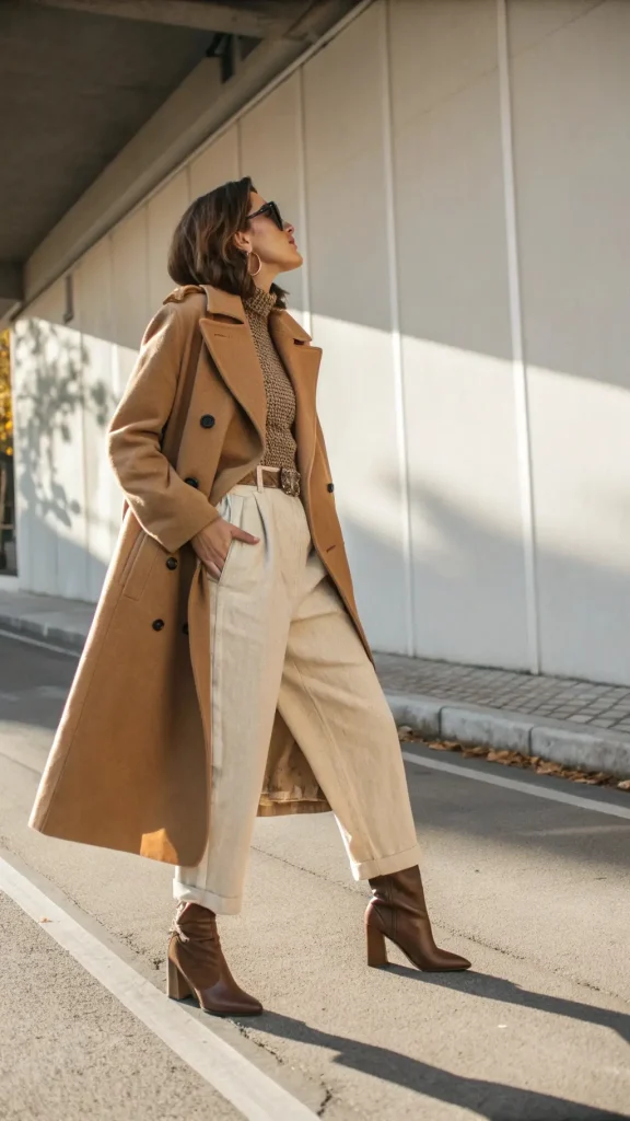 It is image on Wide Leg Corduroy Pants with Camel Coat.