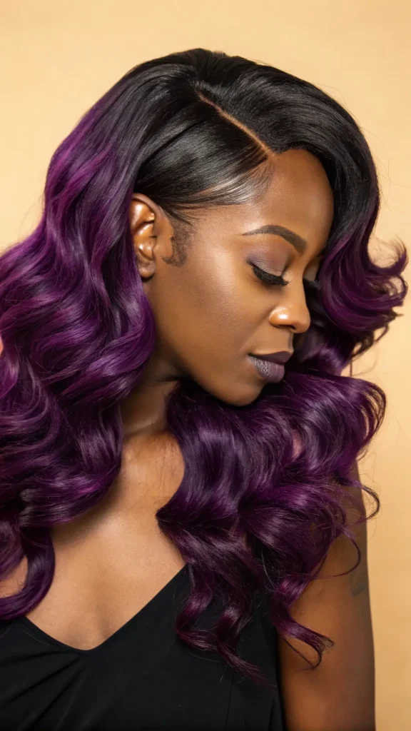 It is image on Purple Ombre Body Wave Sew In Hairstyle.