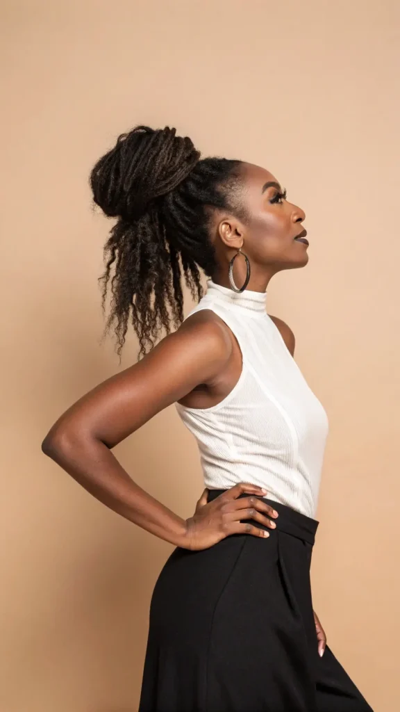 It is image on Loc Messy Bun with Cascading Two Tone Ends.
