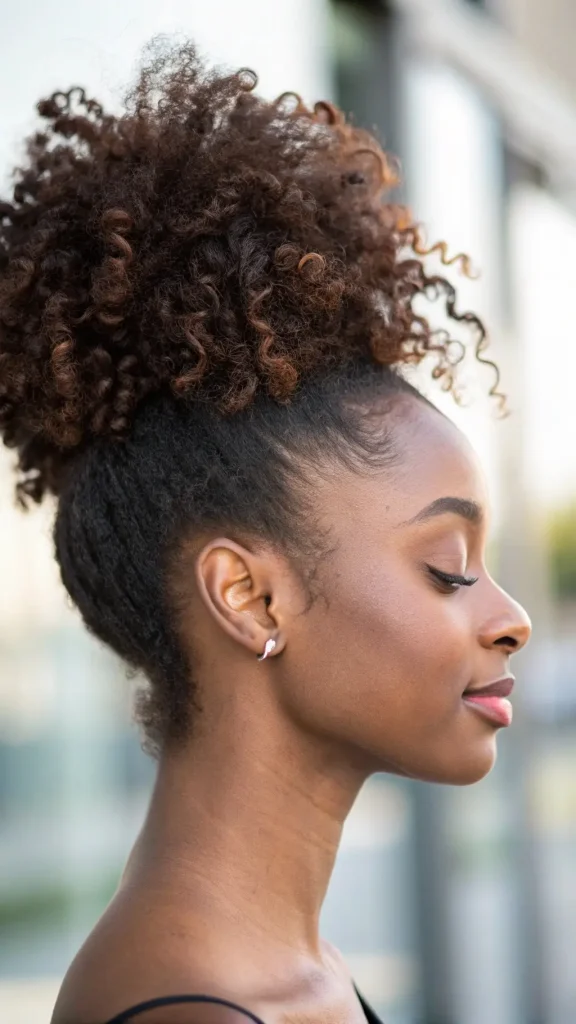 It is image on Messy Bun Tapered Natural Curly Top Knot.