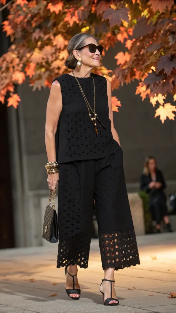 It is image on Black Crochet Culottes and Sleeveless Top Set.