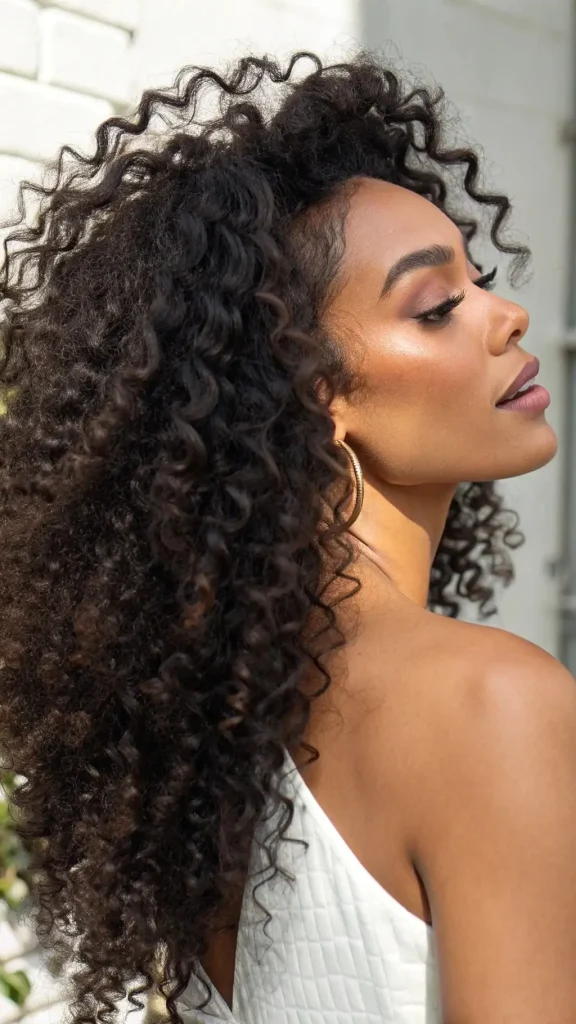 It is image on Voluminous Curly Sew In with Side Part.