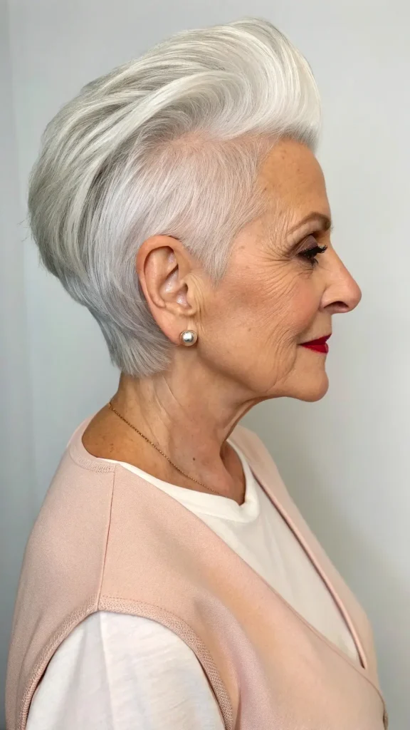 It is image on Tapered Silver Pixie Haircut with Volume.