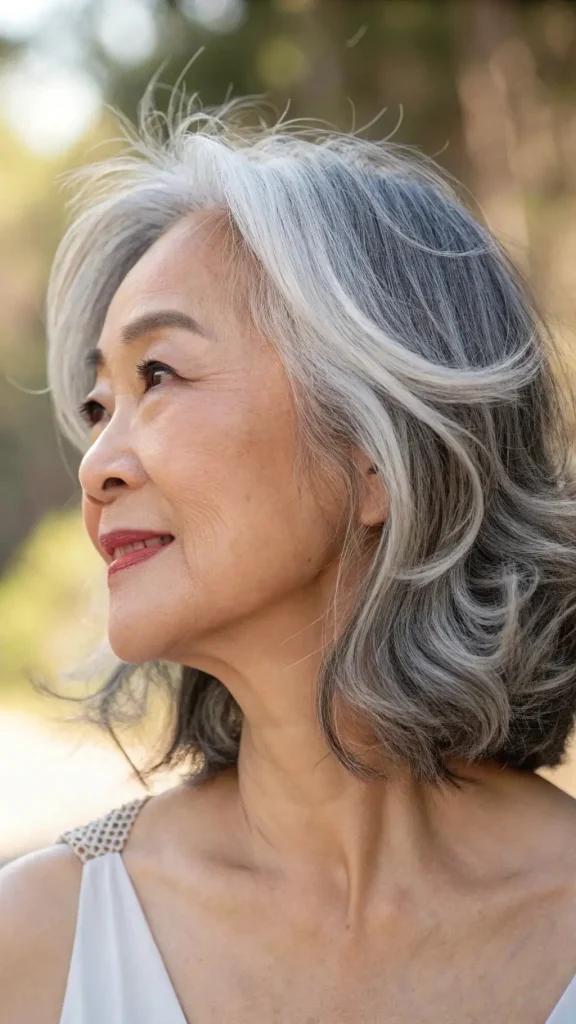 It is image on Natural Wavy Lob Haircut for Women with Dark Roots.