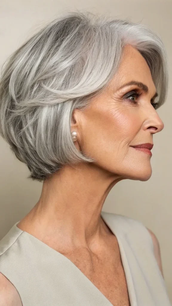 It is image on Textured Silver Bob Haircut for 80+Women.