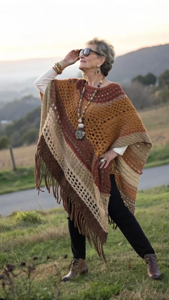 It is image on Fall Crochet Earth Tone Fringed Poncho.